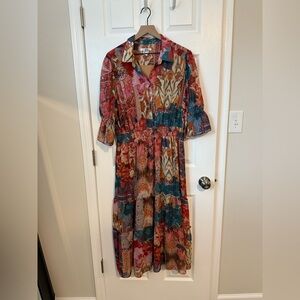 Chico's Tapestry Print Tiered Ruffle Dress